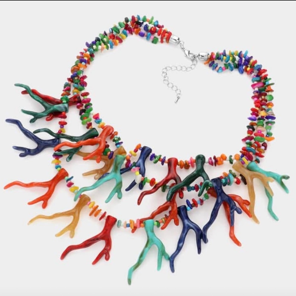 NWT ⚜️♥️⚜️ Piper K Multicolor Coral Statement Necklace - Picture 5 of 16